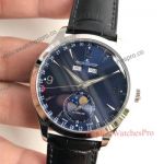 Replica Jaeger-LeCoultre Master Calendar Black Face Black Leather Moon Phases Watch